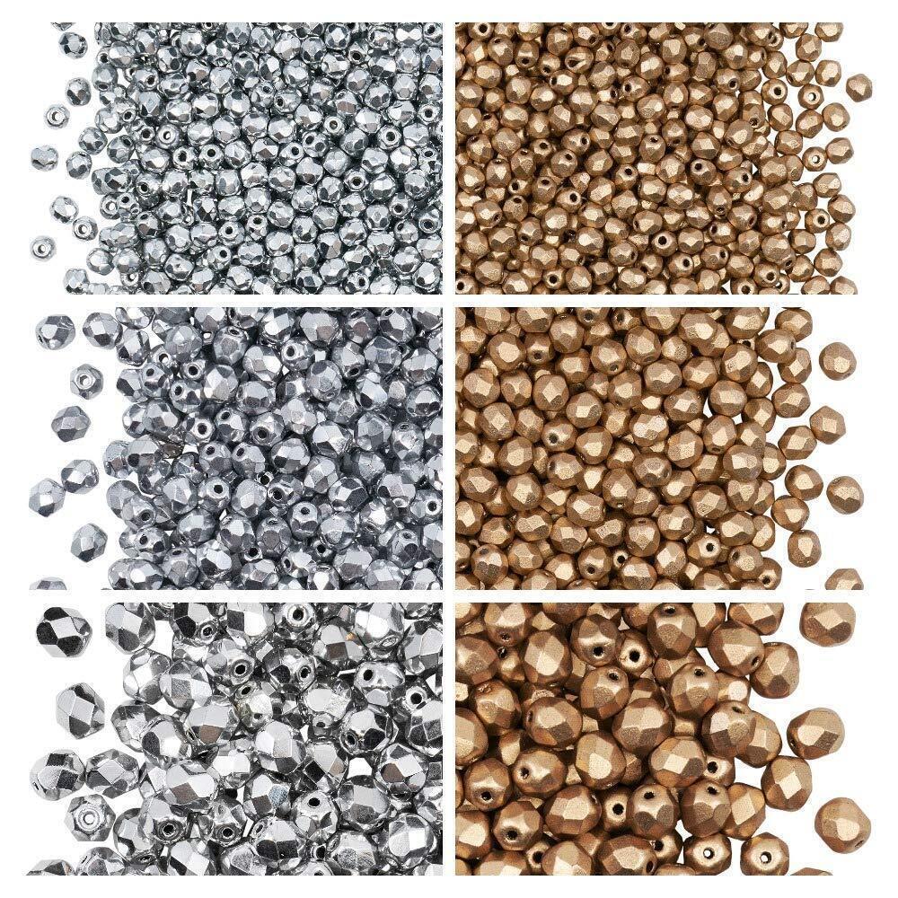 8678 Set of Czech Faceted Glass Beads, Fire-Polished, Round 3mm, 4mm, 6mm.